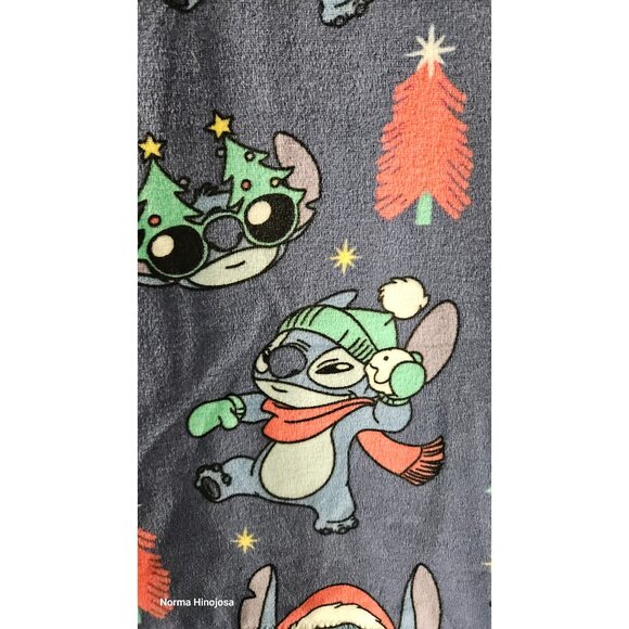 Disney Stitch Christmas Women's Pajama Top S/CH 4-6 Blue Festive Holiday Design - Picture 6 of 8